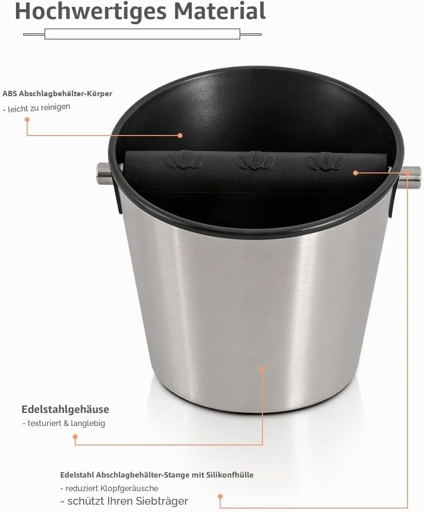 Abklopfbehälter für Siebträger, Kaffeesatz Abschlagbehälter aus Edelstahl mit abnehmbarer Metall-Klo