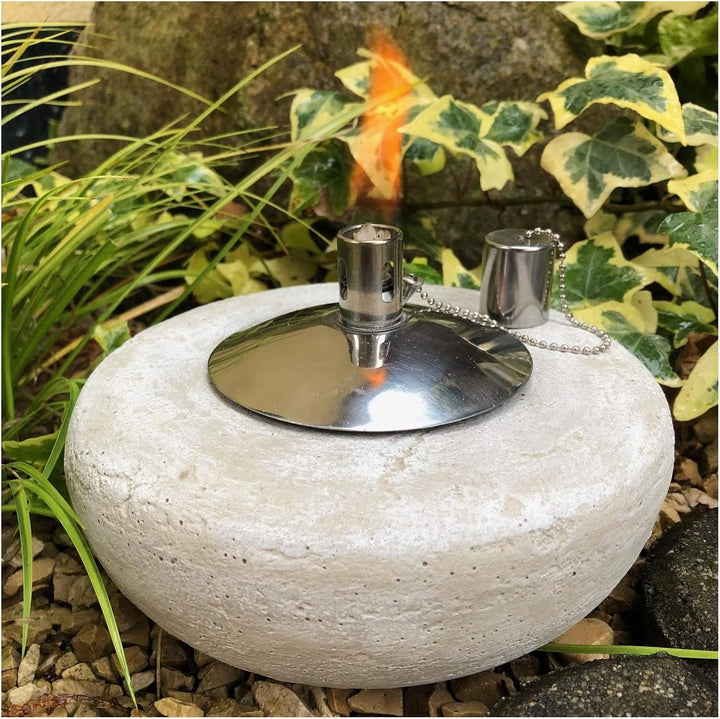 Gartenfackel Ölfackel Tischfackel Öllampe Garten Fackel Tischlampe Steinguss mit Edelstahl Ölbehälte