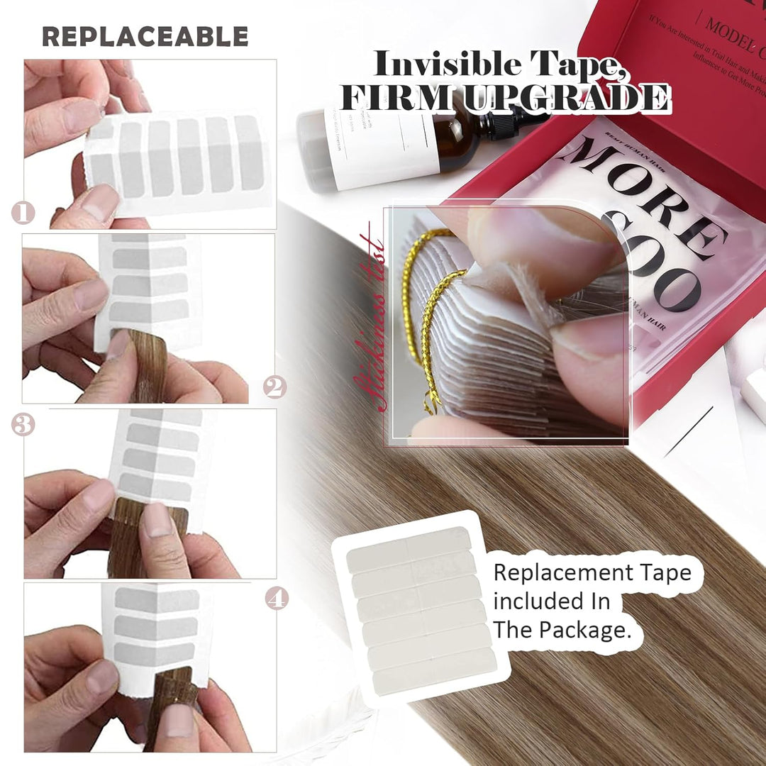 Moresoo Tape in Extensions Echthaar Remy Seamless Extensions Echthaar Tape Klebestreifen Extensions