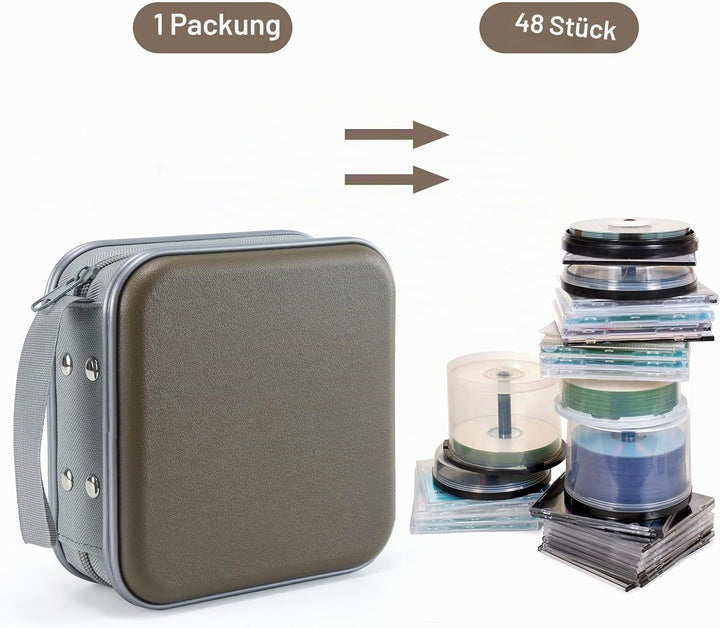 UENTIP CD-Hülle mit 48 Kapazitäten, tragbare DVD-Hülle aus Hartplastik, CD-Organizer, Brieftasche, s