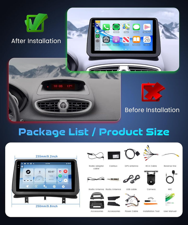 4G+128G Android Autoradio für Renault Clio 3th 2005-2014 Rimoody 9 Zoll IN-Cell Stereo Clio 3th mit