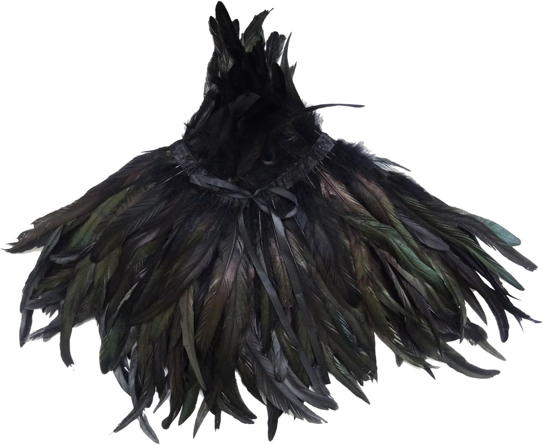 keland Schwarzer Gothic Victorian natürlicher Feder-Kap-Schal-Stola Poncho mit-Kragen, Schwarz