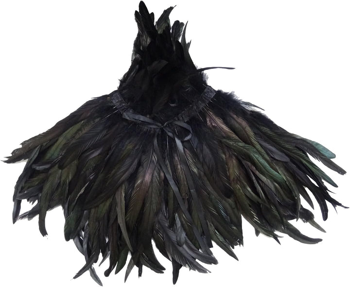 keland Schwarzer Gothic Victorian natürlicher Feder-Kap-Schal-Stola Poncho mit-Kragen, Schwarz