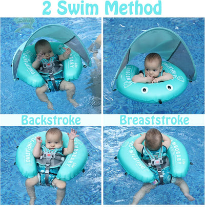 HECCEI Schwimmring Baby mit Sonnendach, Mambobaby Autom Aufblasbare Baby Schwimmhilfe, Kompaktes Fal