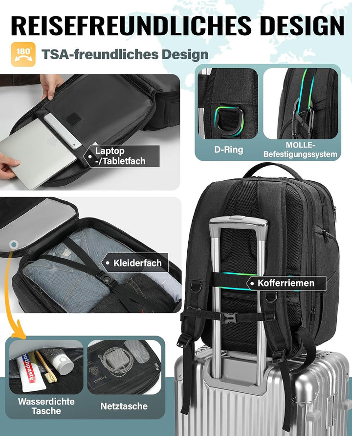 VANKEV - Morph D Erweiterbarer Reiserucksack 30L bis 38L - Unterflur Handgepäck Rucksack für EasyJet