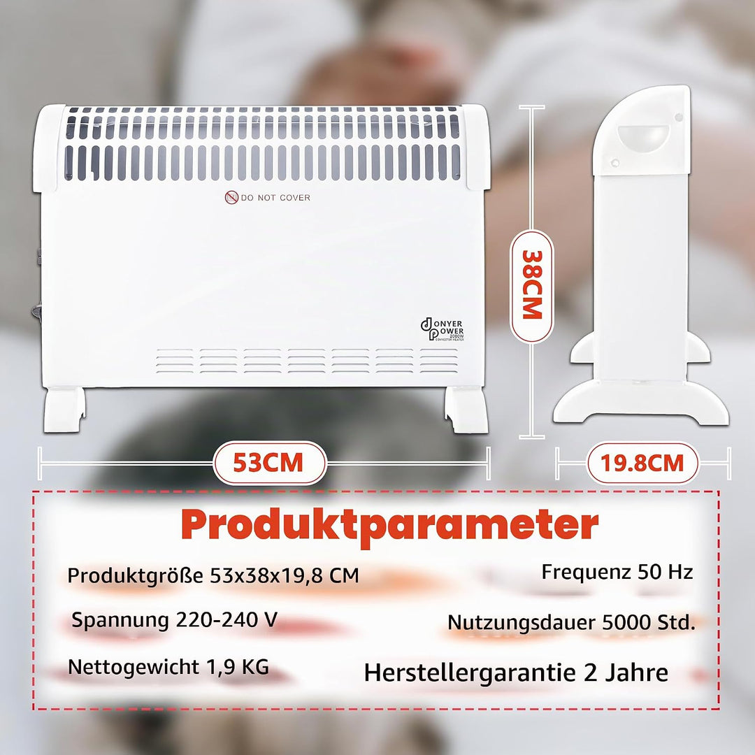 DONYER POWER Elektrische Konvektor-Heizung 2000W Raumheizung Sicher und effizient Schwarz, Schwarz