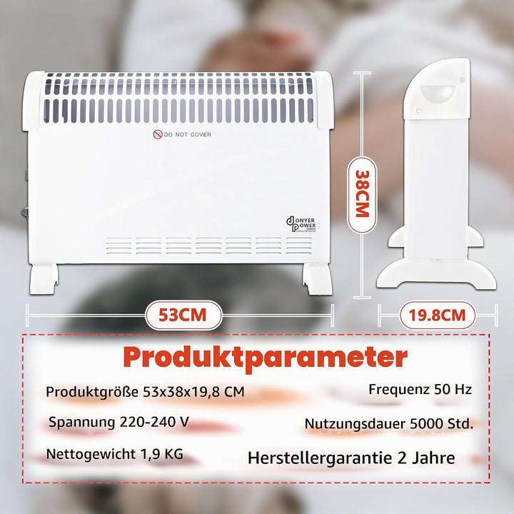 DONYER POWER Elektrische Konvektor-Heizung 2000W Raumheizung Sicher und effizient Schwarz, Schwarz