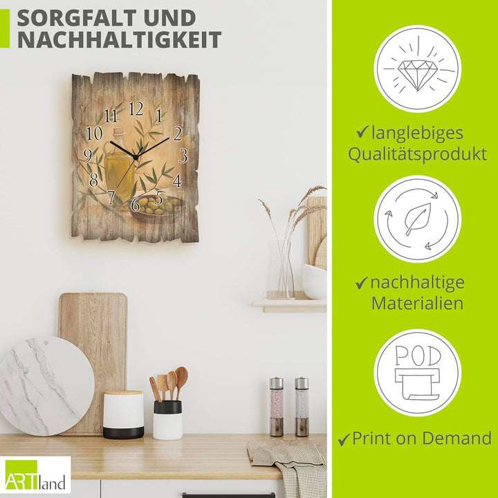 ARTLAND Wanddeko Wanduhr ohne Tickgeräusche aus Holz Funk Uhr 30x40 cm Rechteckig Lautlos Stillleben