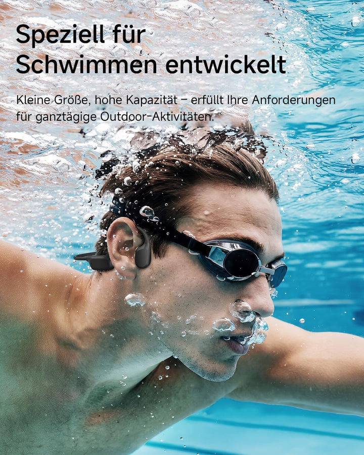 Kopfhörer Schwimmen IP68 Wasserdicht, 16GB MP3 Knochenschall Kopfhörer, Bluetooth 6.0, 8H Akku, Ergo