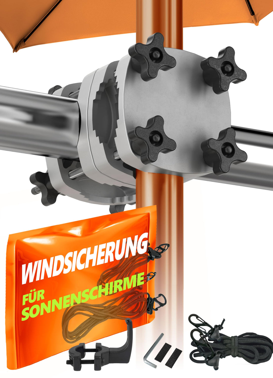 4smile Sonnenschirmhalter Balkongeländer + Windsicherung, Anthrazit 1er Set Sturmfest Set Anthrazit,