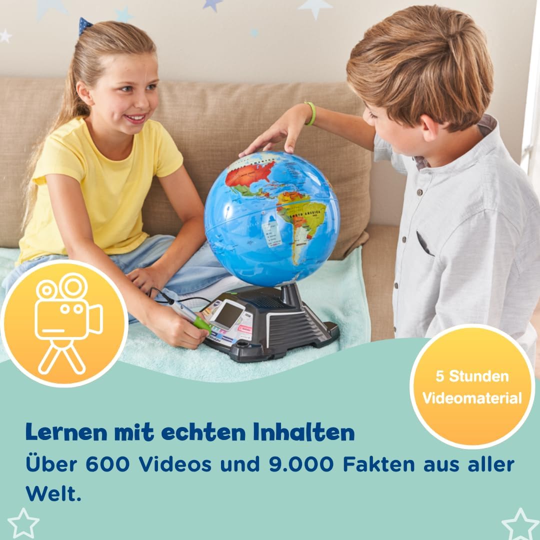 VTech Interaktiver Videoglobus – Weltkugel mit Bildschirm, akustischen und visuellen Lerninhalten (d