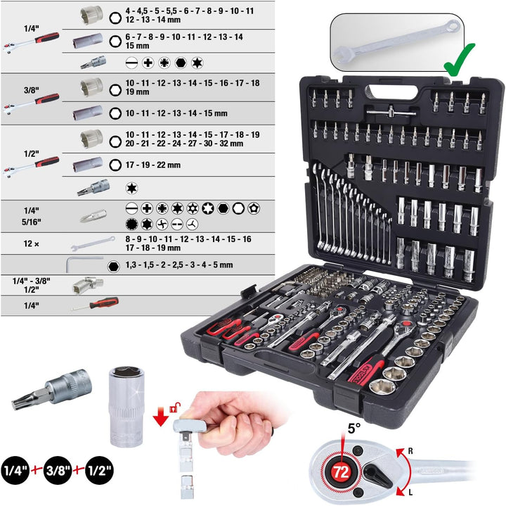 KS Tools 918.0216 1/4"+3/8"+1/2" CHROMEplus Steckschlüssel-Satz, 216-tlg 216-tlg. Hochglanz verchrom