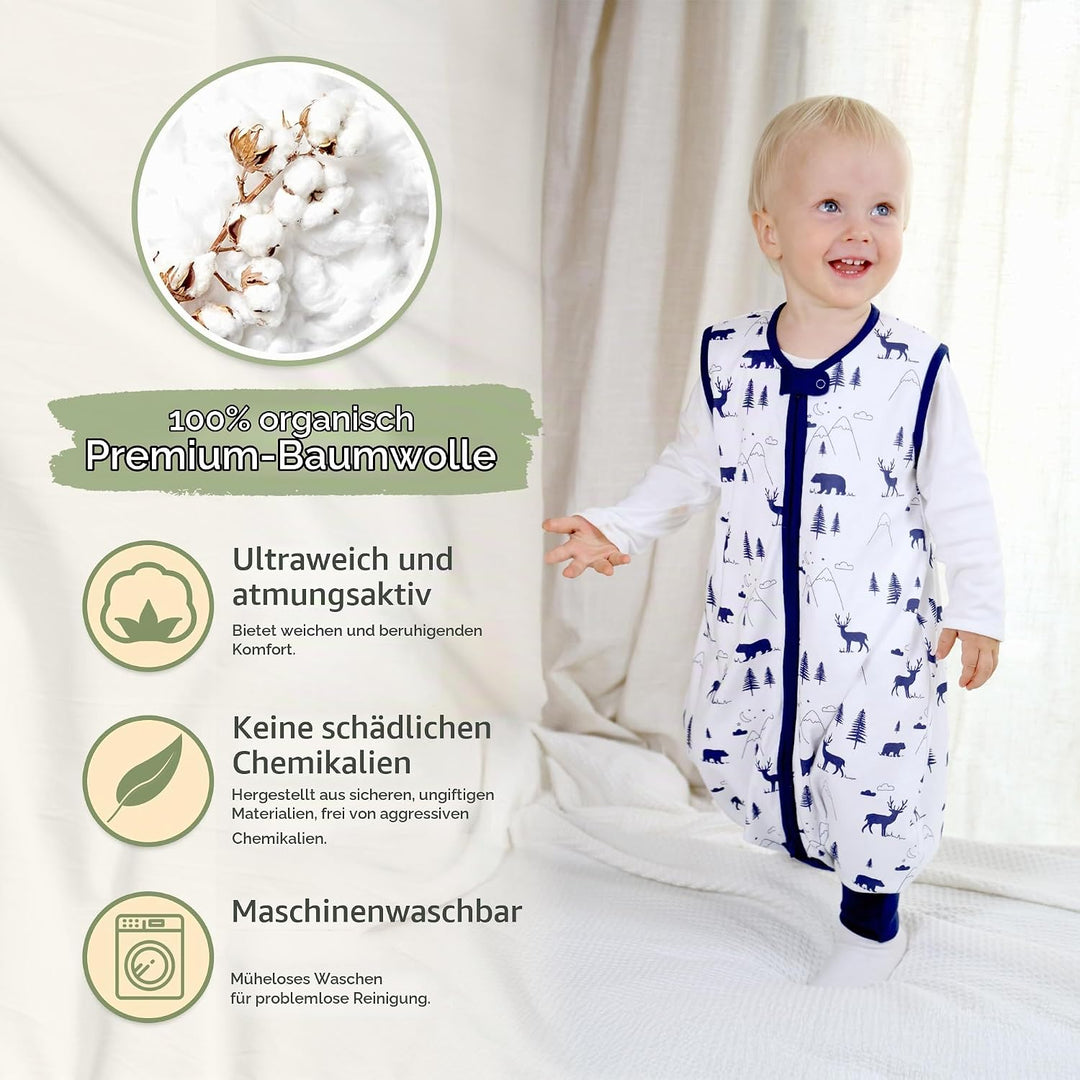 Mama Cheetah Baby Schlafsack mit Füsse 0.5 TOG, Sommerschlafsack, Bio-Baumwolle Baby Schlafsäcke ohn