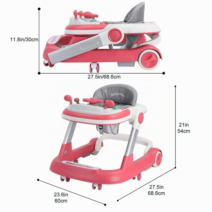 Lauflernhilfe 2-in-1: Schiebewagen für Kleinkinder mit Abnehmbarem Esstablett und Musik-Spielbrett (