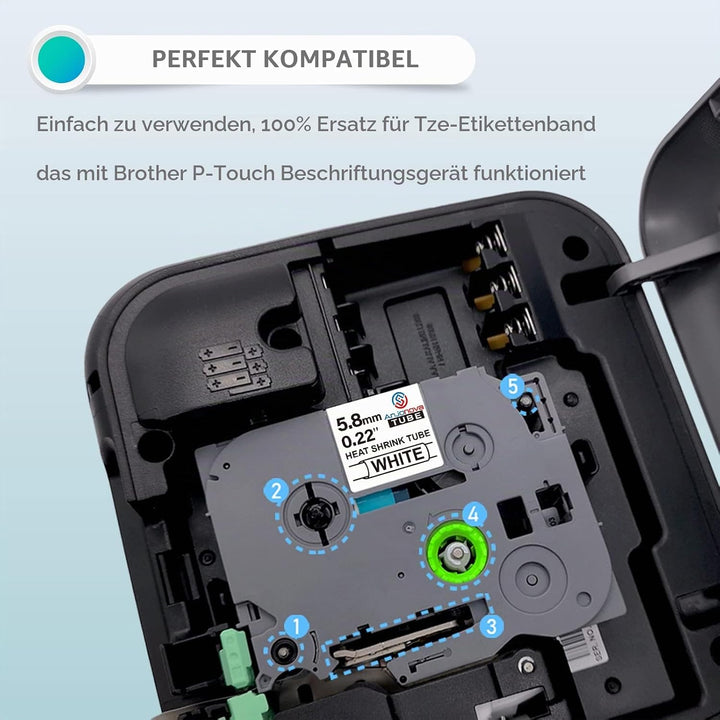 3X Kompatibel mit Brother P-Touch Schrumpfschlauch Hse-211 Hse211 5,8mm Schwarz auf Weiss Etikettenb