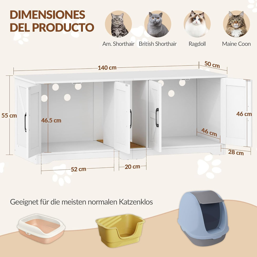Katzenklo Schrank für 2 Katzen, Katzenklo Versteckt Schrank Möbel, Katzenhaus Holz Beistelltisch mit