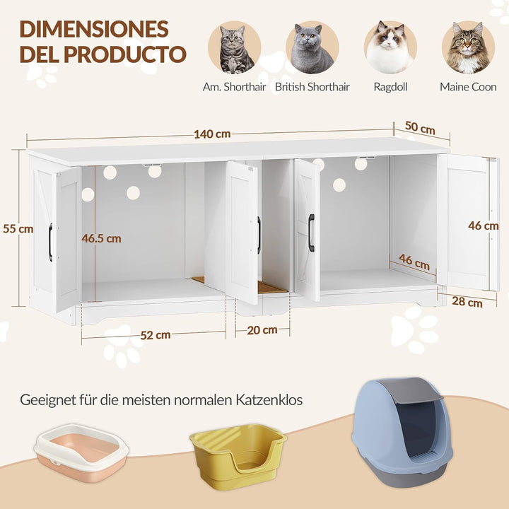 Katzenklo Schrank für 2 Katzen, Katzenklo Versteckt Schrank Möbel, Katzenhaus Holz Beistelltisch mit