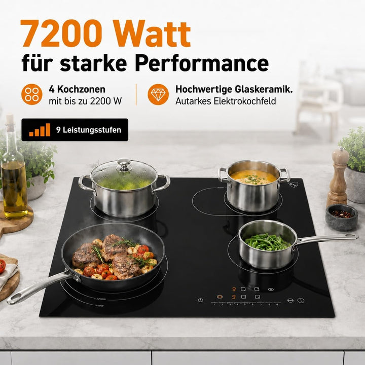 K&H® 4 Zonen Glaskeramikkochfeld 59cm Elektro Autark Eingebaut NC-7206