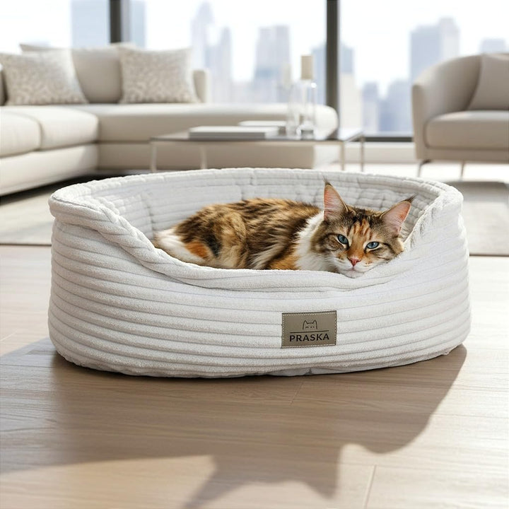 PRASKA Katzenbett Hugo – Premium Haustierbett für Katzen & kleine Hunde, Gemütliches Tierbett mit ho