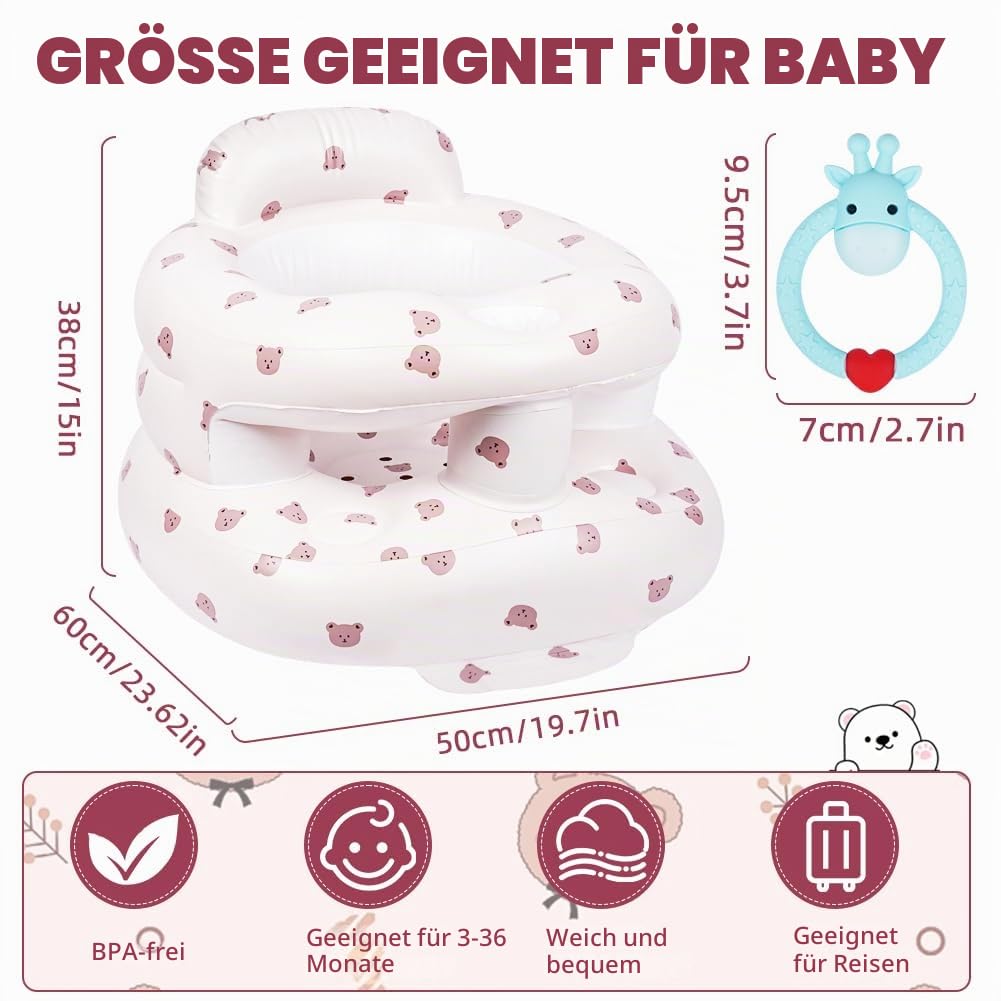 Aufblasbarer Baby-Sitz für Babys ab 3 Monaten, Bärenkopf Gross Baby-Rückenstützsofa Mit Eingebauter