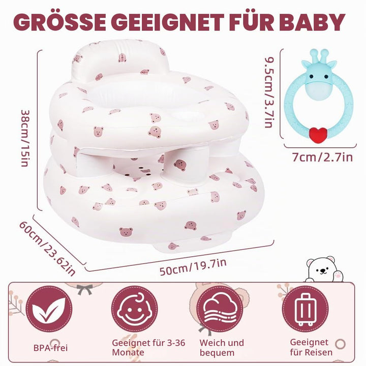 Aufblasbarer Baby-Sitz für Babys ab 3 Monaten, Bärenkopf Gross Baby-Rückenstützsofa Mit Eingebauter