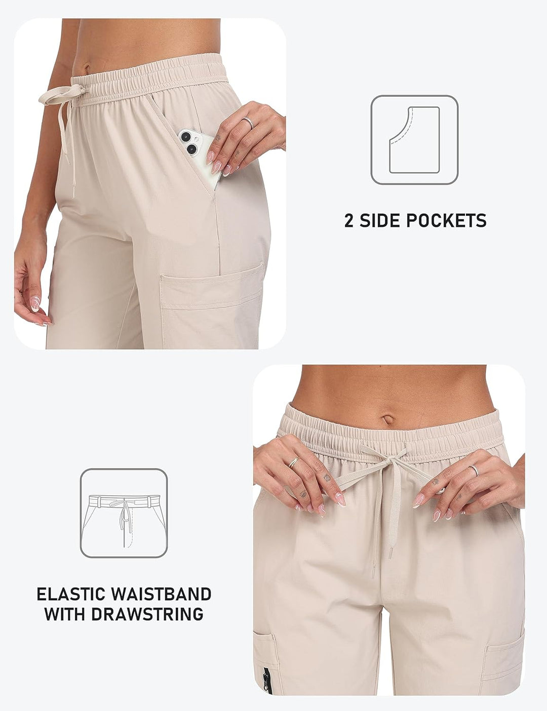 MoFiz Damen Cargohose Leichte Wanderhose Atmungsaktiv Trekkinghose Workout Casual Outdoorhose L Hell