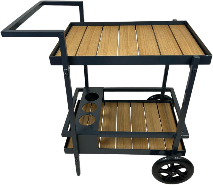 abc HOME | Outdoor Servierwagen WPC & Aluminium – Wetterfester Grillwagen mit Flaschenhalter – Garte