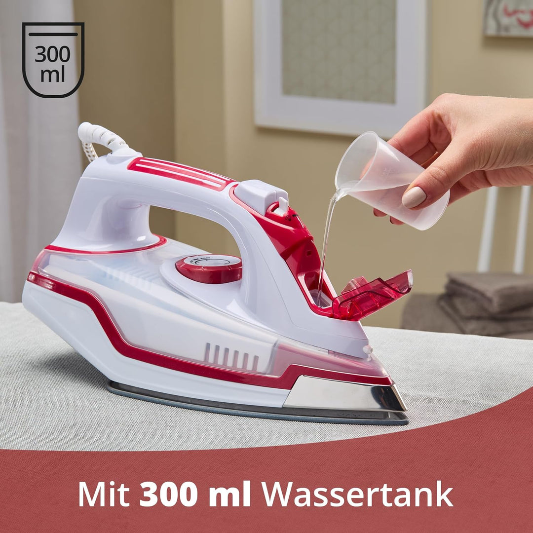 KHG Dampfbügeleisen DB-2202WR Rot Keramik, Anti-Kalk-Funktion, Abschaltautomatik, Selbstreinigungsfu