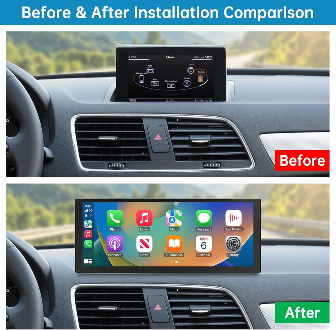 Autoradio 10,25 Zoll Touchscreen mit kabellosem Carplay &amp; Android Auto für 2013–2018 Audi Q3 mit 3G