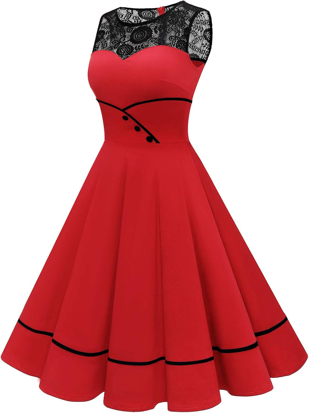 Bbonlinedress Damen Cocktailkleid Rockabilly Spitzenkleid 50er Retro Vintage Faltenrock Elegant Ärme