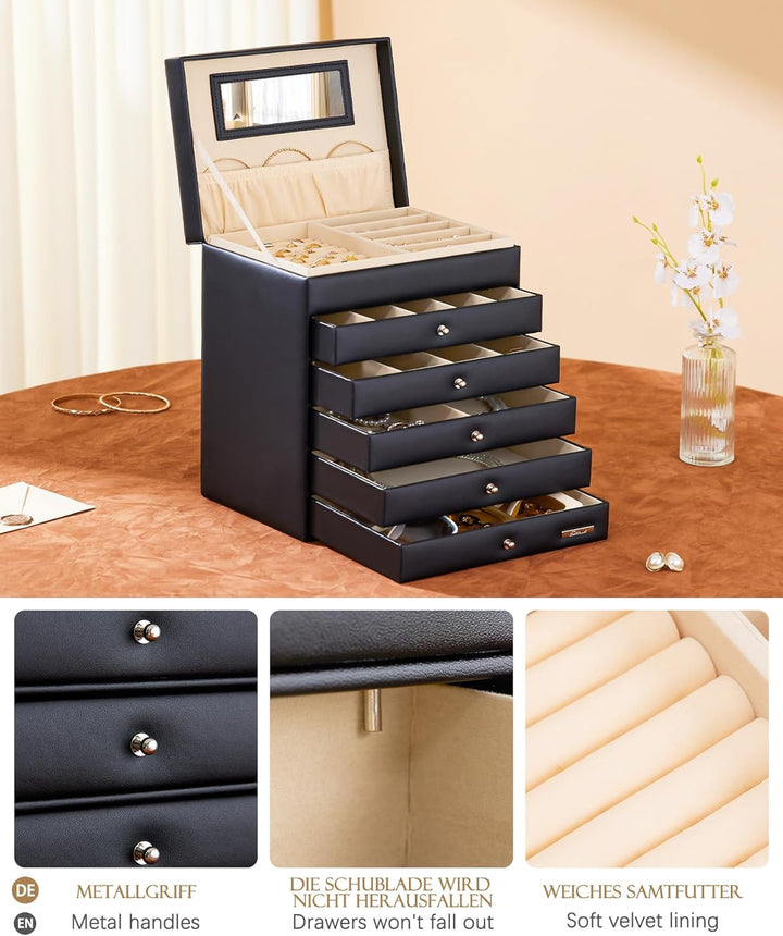 Yorbay Schmuckkoffer Seelux Serie Schmuckkasten (Schwarz, 5 Schubladen) (Mehrweg), Schwarz