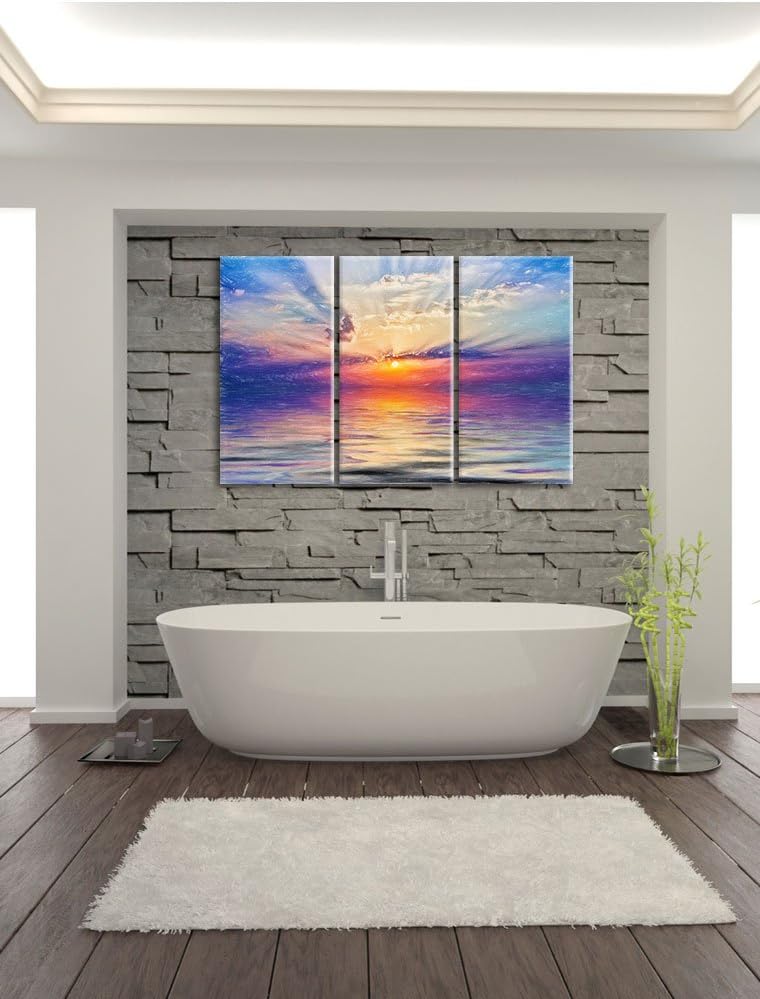 Pixxprint Einzigartiger Sonnenaufgang im Meer Bunstift Effekt 3-Teiler Leinwandbild 120x80 Bild auf