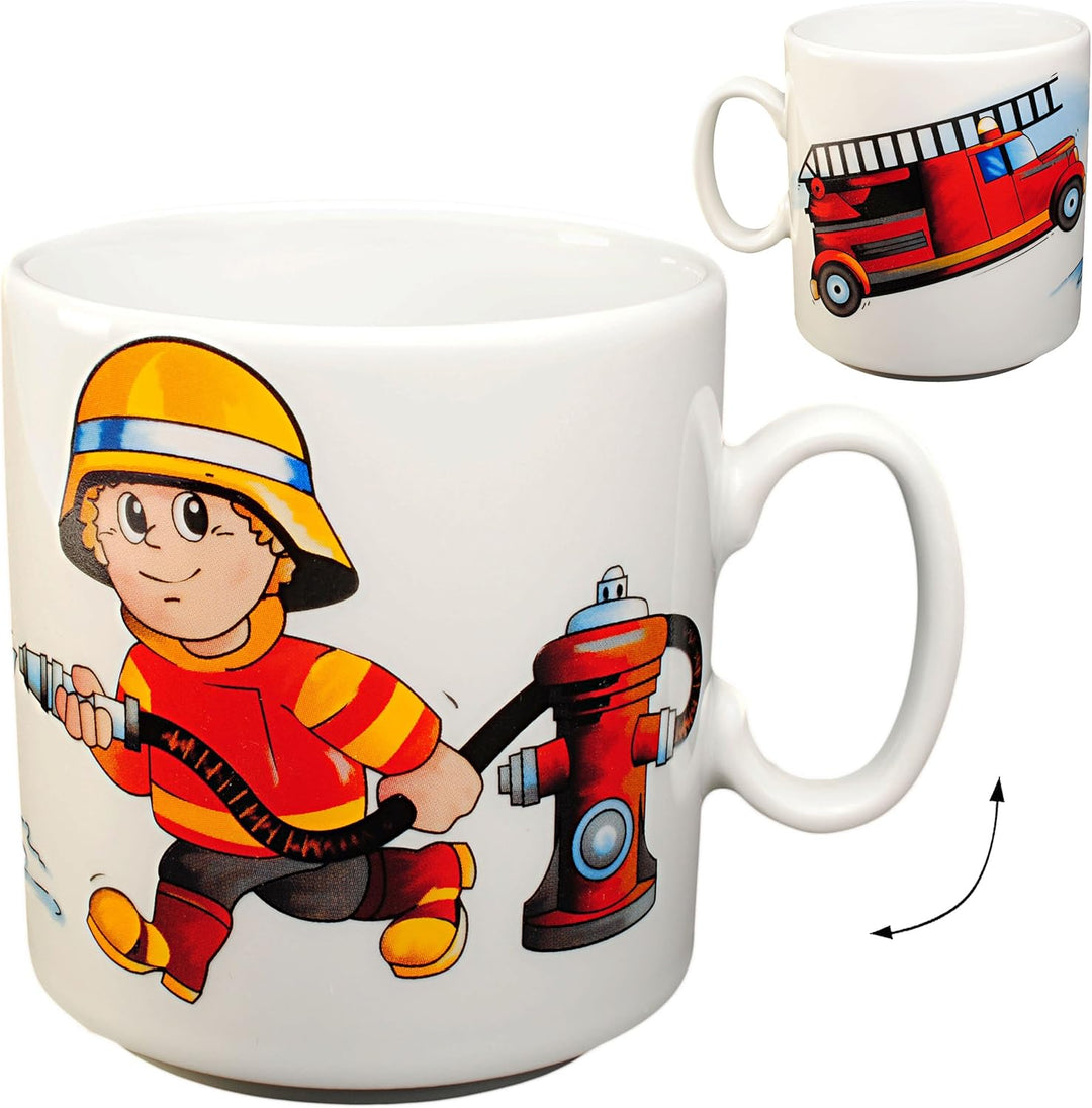 alles-meine.de GmbH 2 TLG. Set grosser Teller/Kinderteller + Henkeltasse - Feuerwehr - Feuerwehrmann