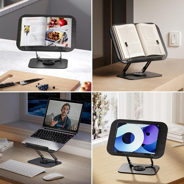 SupeDesk Buchständer zum Lesen,verstellbarer Holz-Buchhalter Leseständer,360° drehbar,faltbar,Kochbu