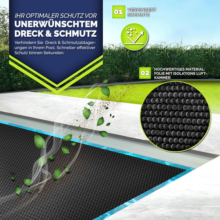 tillvex® Premium Pool Solarabdeckplane 400 µm Rechteckig 800x400 cm | Solarfolie Wärmeplane zuschnei