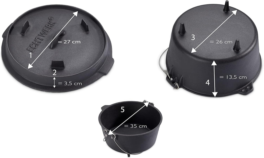 Echtwerk EW-GE-1225 Dutch Oven BBQ Kochtopf ca. 8 L, Bereits eingebrannt - preseasoned, Deckel mit E
