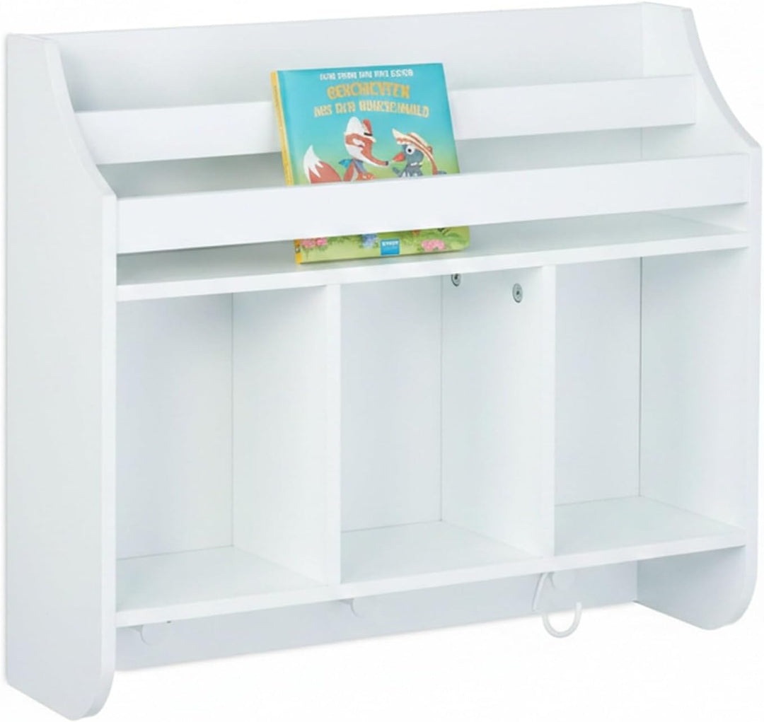 Relaxdays Kinderregal, 5 Fächer &amp; 3 Haken, Kinder Bücherregal Wand, HBT: 51,5 x 60 x 17,5 cm, hängen