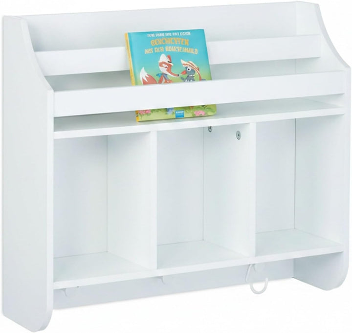 Relaxdays Kinderregal, 5 Fächer &amp; 3 Haken, Kinder Bücherregal Wand, HBT: 51,5 x 60 x 17,5 cm, hängen