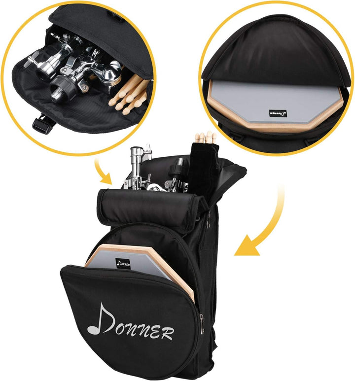 Donner Drum Practice Pad mit Snare Drum Ständer Kit, 3 Paar Drumsticks mit Tasche, Drum Gele silber,