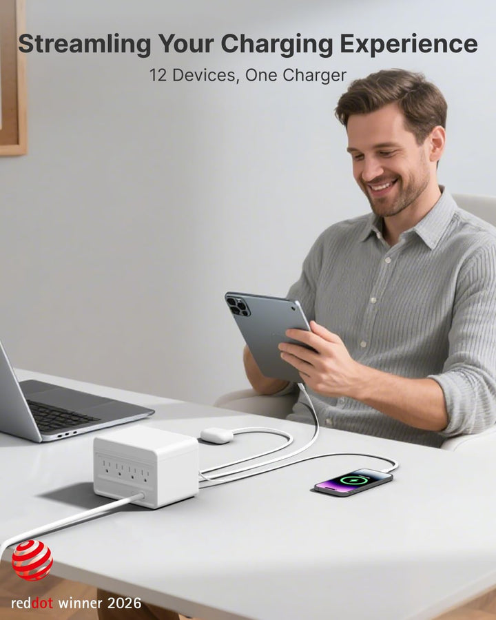 Gitryin Desktop-Ladegerät, 12-in-1-Schnellladestation mit 4 einziehbaren Ladegeräten