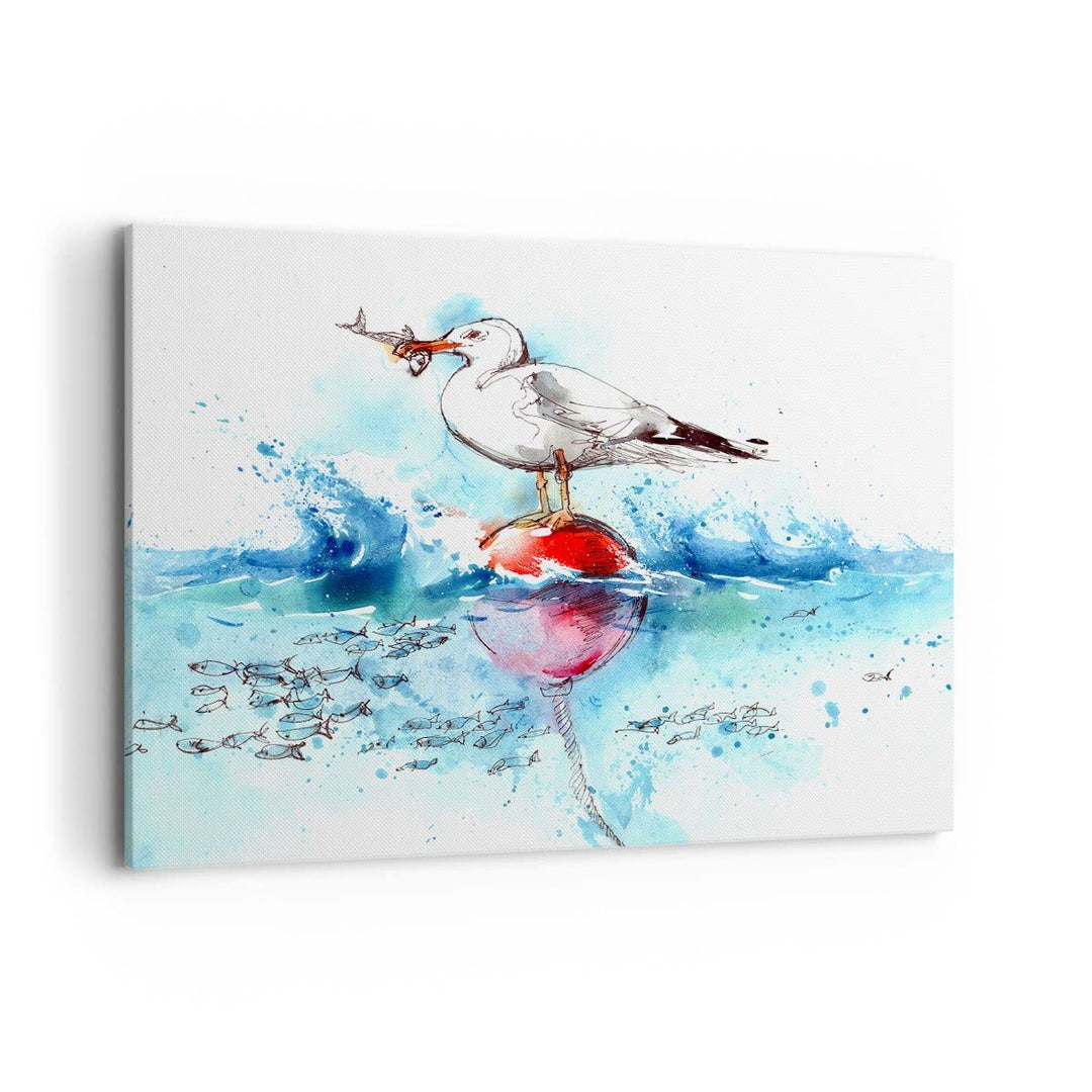 Bilder auf Leinwand 100x70cm Leinwandbild Wasser Fische Möwe hungrig Gross Wanddeko Bild Schlafzimme
