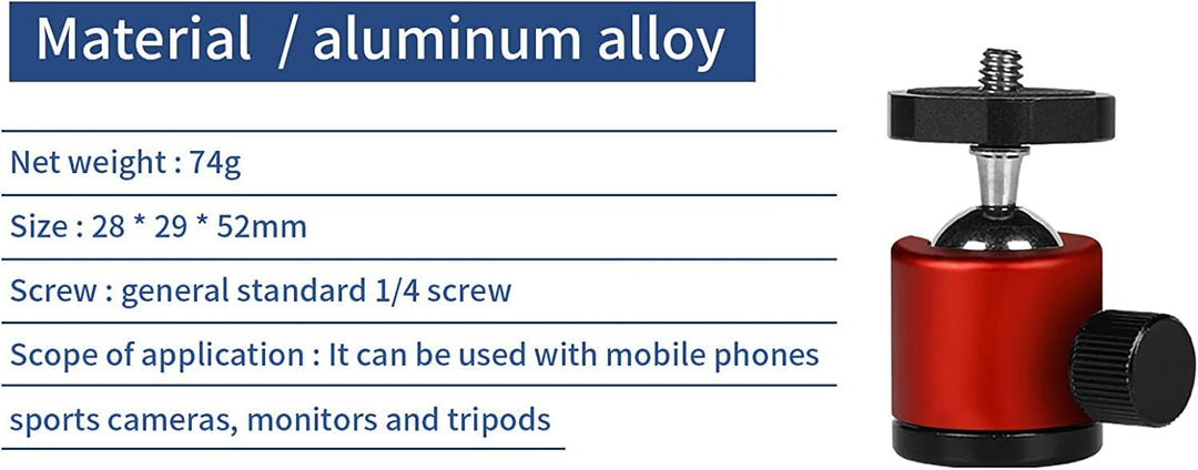 2 Stück Mini Kugelkopf Stativkopf mit 1/4 Hot Shoe Mount Adapter, Metall stativ kugelkopf 1/4'' auf