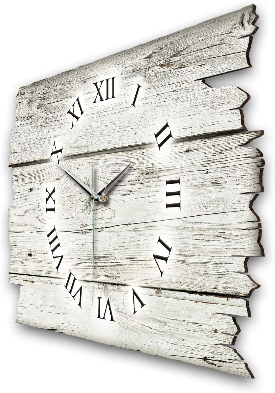 Kreative Feder Holz-Design weiss Landhaus Shabby Style Designer Wanduhr Quarzuhr aus Holz *Made in G