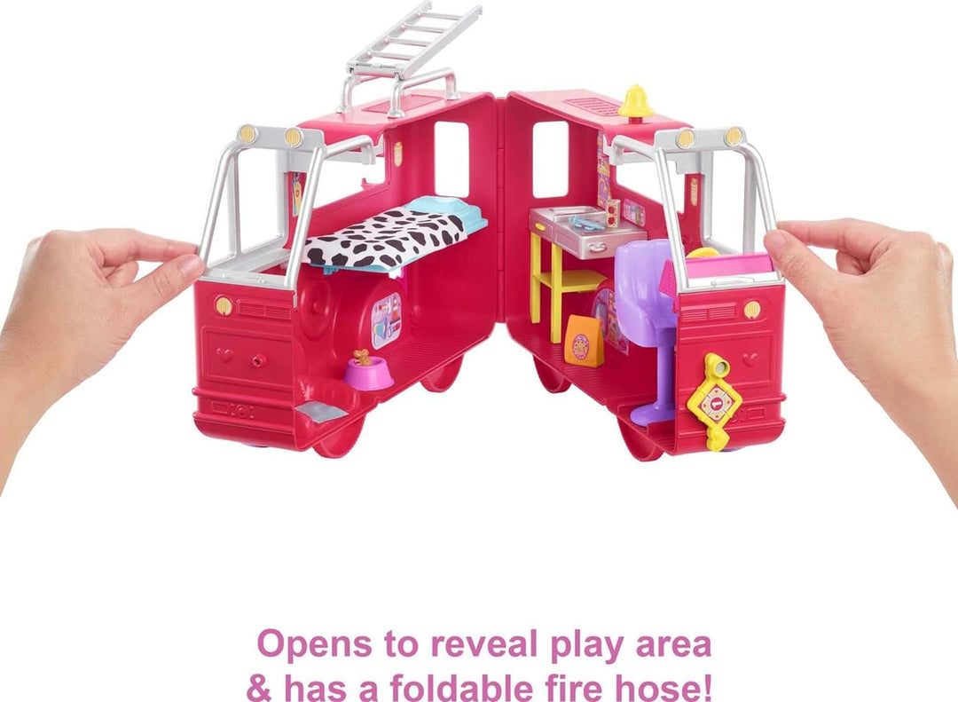 Barbie HCK73 - Feuerwehrauto Spielset, Chelsea Puppe (ca 18 cm), ausklappbares Feuerwehrauto, 15+ Zu