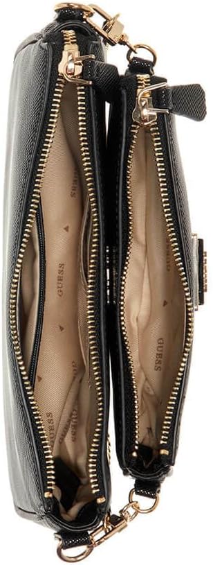 GUESS Damen Noelle Dbl Pouch Crossbody Bag Schwarz, Schwarz