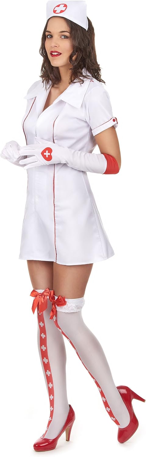 KULTFAKTOR GmbH Heisse Krankenschwester Damenkostüm Ärztin weiss-rot M/L M-L, M-L