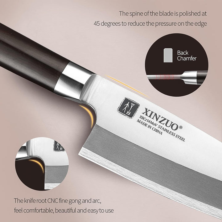 XINZUO 18cm Deba Messer, Edelstahl X8Cr14MoV Sashimi Sushi Messer Einzelfase Klinge- Kochmesser Prof