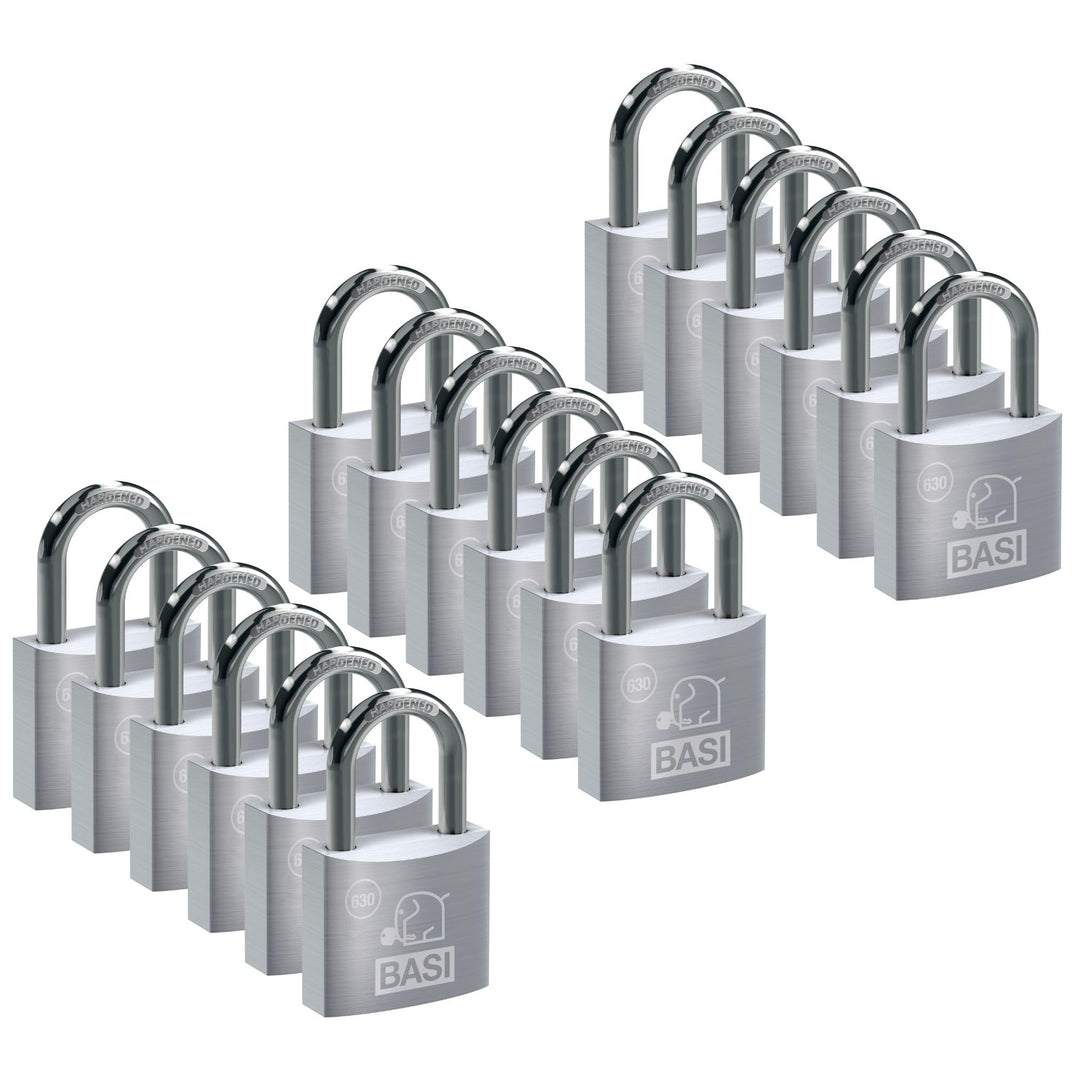 BASI | Vorhangschloss 18er Set | 30 mm | gleichschliessend | massives Aluminium-Gehäuse | gehärteter
