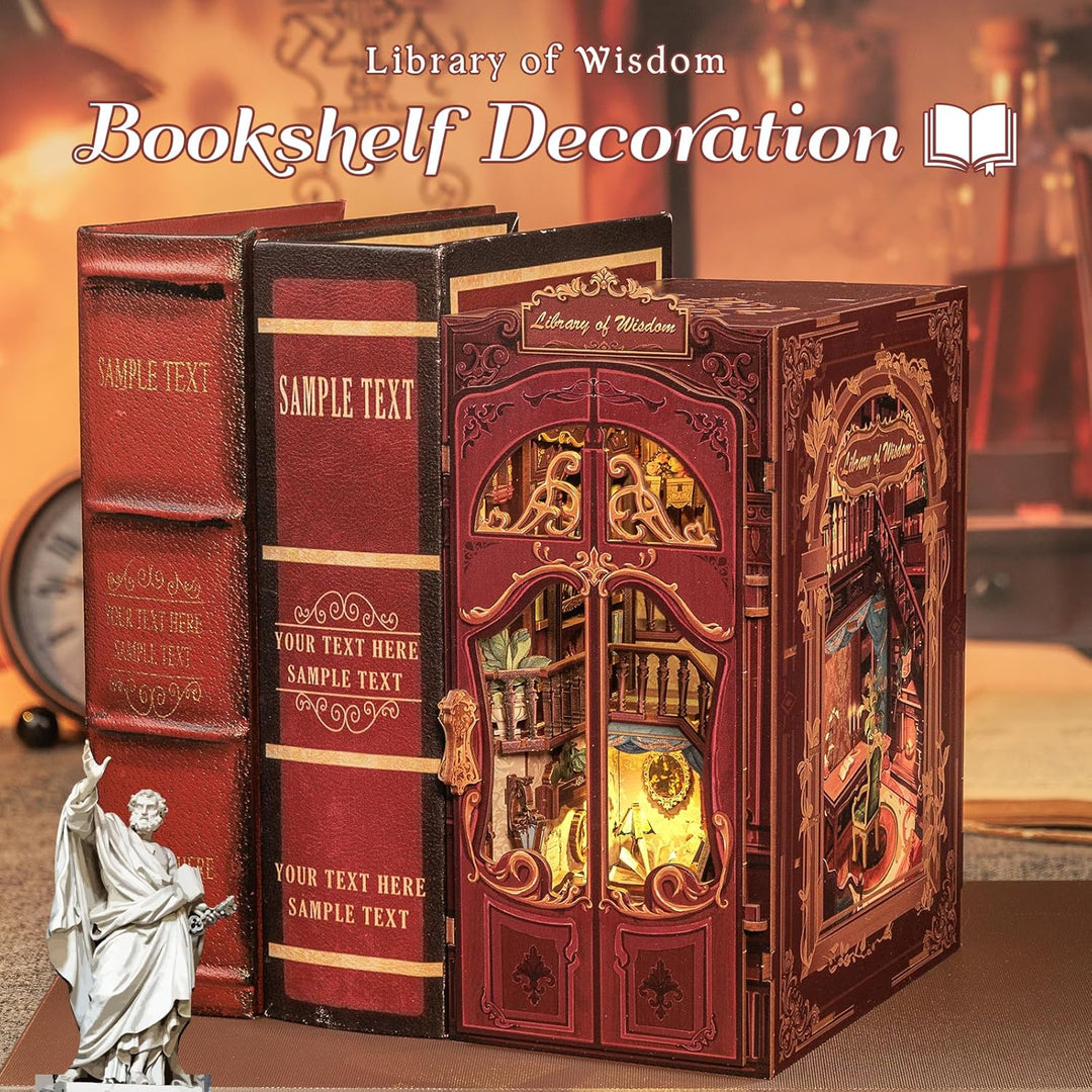 Fsolis DIY Book Nook,Puppenhaus Miniatur Haus Kit mit Holz Möbeln und LED-Licht,Bücherecke Bücherreg
