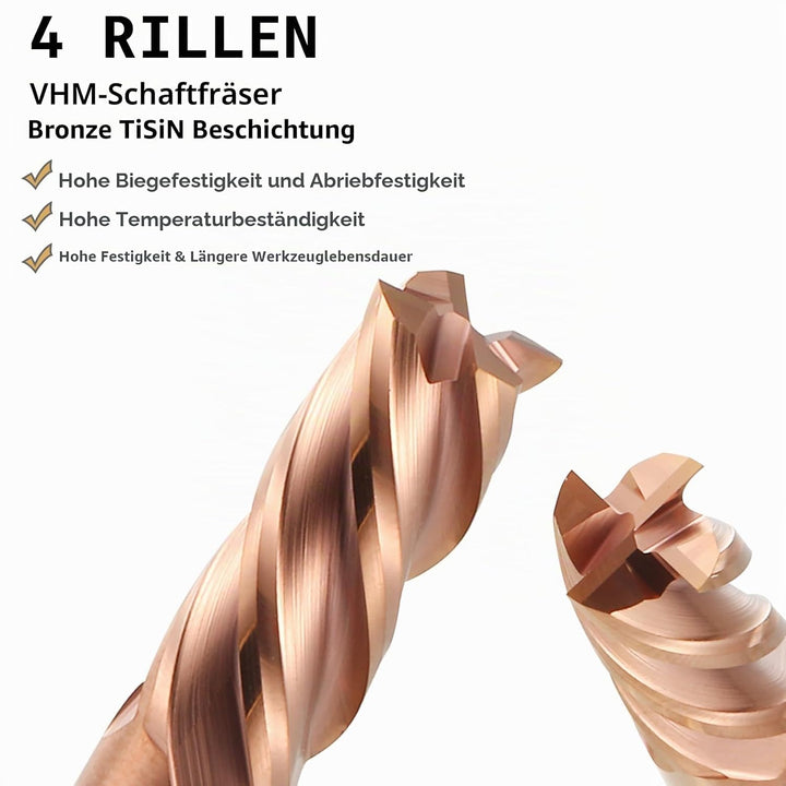 5 Stücke Fräser Schaftfräser Hartmetall 4-Flöte, 6-12mm CED TiSiN Coat Spiralfräser Bit VHM CNC Bohr